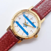 Gold-Tone Israel Flag Dial and Hour Markers Watch for Women