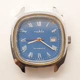 Blue Dial Ruhla German Mechanical Watch for Parts & Repair - NOT WORKING