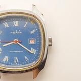 Dial azul Ruhla Mecánico alemán reloj Para piezas y reparación, no funciona