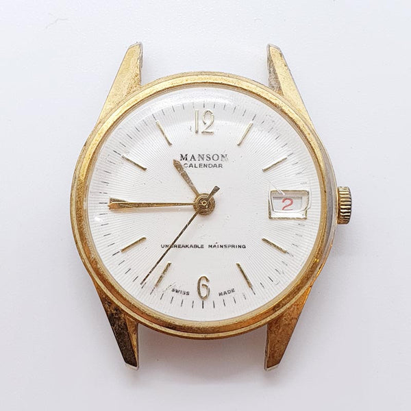 Manson Calendar Swiss Made Watch for Parts Repair NOT WORKING