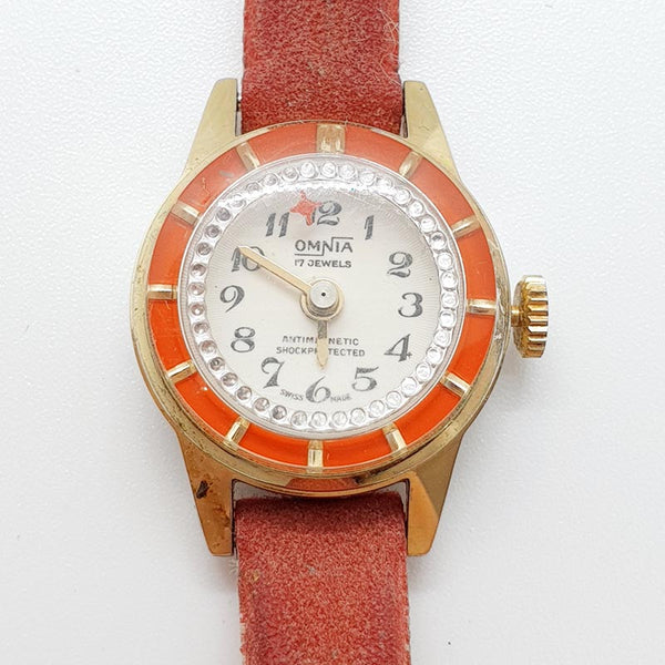 Red Omnia 17 Jewels Swiss-made Watch for Parts & Repair - NOT WORKING