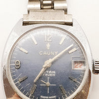 Cauny Titan 17 Jewels Swiss Blue Dial Watch for Parts & Repair - NOT WORKING
