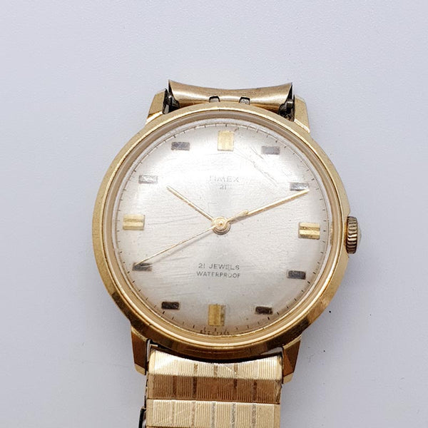 1968 Timex 21 gioielli orologio tono d'oro per parti e riparazioni - non funziona