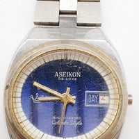 1970s Blue Dial Aseikon De Luxe Watch for Parts & Repair - NOT WORKING