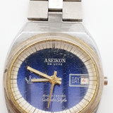 1970s Blue Dial Aseikon De Luxe Watch for Parts & Repair - NOT WORKING