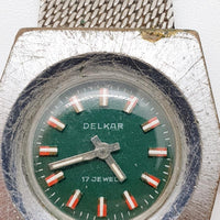 Green Dial Delkar 17 Jewels Watch for Parts & Repair - NOT WORKING