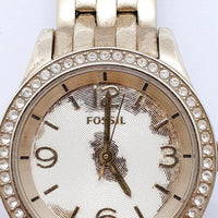 Gold-Ton Fossil Diamond -Lünette Stil Uhr Für Teile & Reparaturen - nicht funktionieren