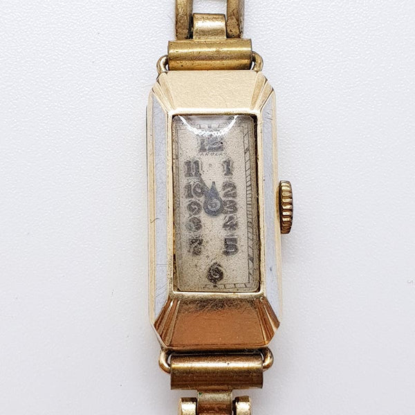 ساعة آرت ديكو مستطيلة مطلية بالذهب لقطع الغيار والإصلاح من عشرينيات القرن العشرين - لا تعمل