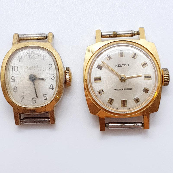 Lot of 2 Kelton and Timex Mechanical Watches for Parts & Repair - NOT WORKING