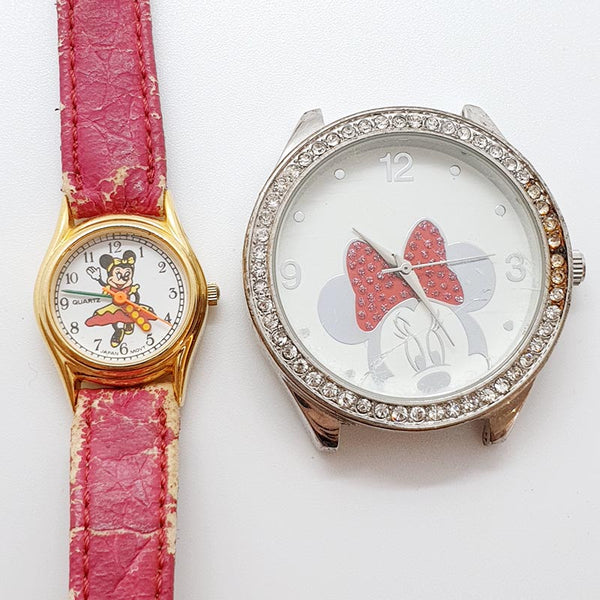 Muchos 2 niños Minnie Mouse Relojes de cuarzo para piezas y reparación: no funciona