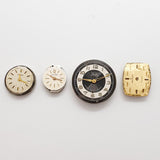 Lot of 4 Old Movements Watches for Parts & Repair - NOT WORKING
