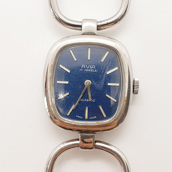 Blue Dial Avia 17 Jewels Swiss Made Mechanical Watch for Parts & Repair - NOT WORKING