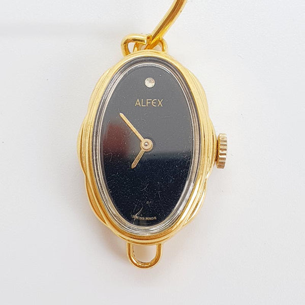 Dial noir Suisse a fait 17 bijoux Alfex montre pour les pièces et la réparation - ne fonctionne pas