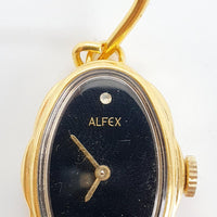 Dial negro suizo hecho 17 joyas Alfex reloj Para piezas y reparación, no funciona