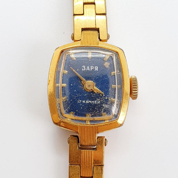 ساعة Zaria 17 Jewels بقرص أزرق من السبعينيات لقطع الغيار والإصلاح - لا تعمل