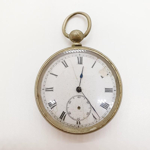 Antique Argentan Rare Train tasca orologio per parti e riparazioni - Non funziona