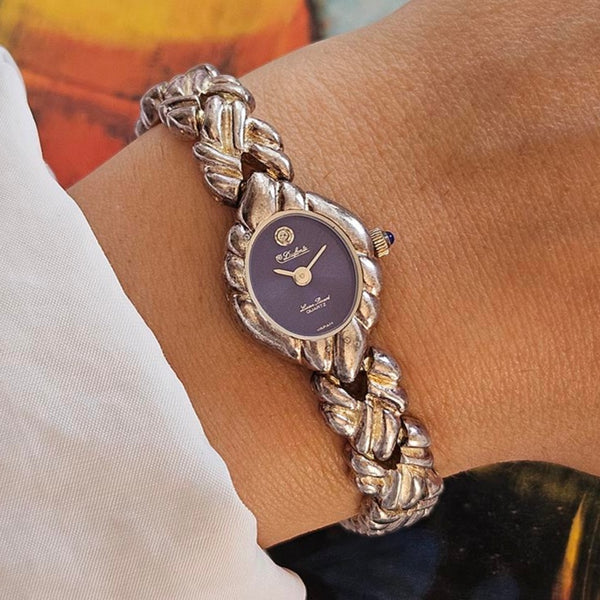 Vintage Silver-tone Dufonte by Lucien Piccard Watch with Blue Dial