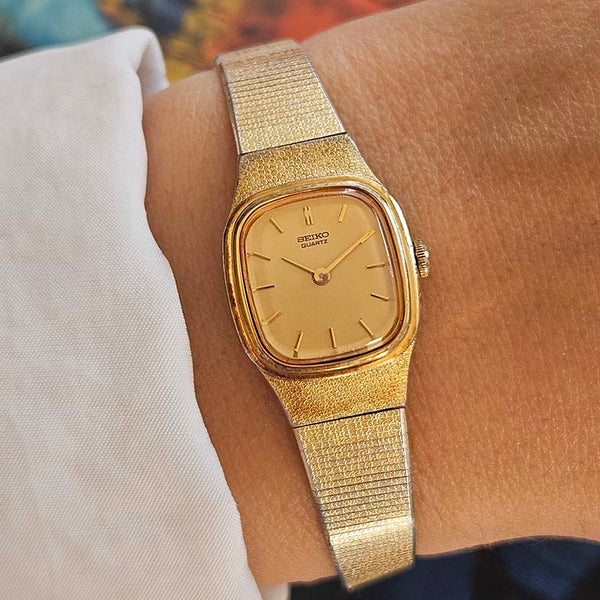 Vintage Rectangular Seiko Watch for Women | Tiny Gold-tone Dress Watch