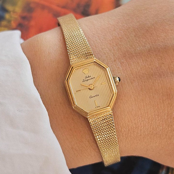 Tiny Gold-tone Jules Jurgensen Watch | Rectangular Dress Watch Vintage