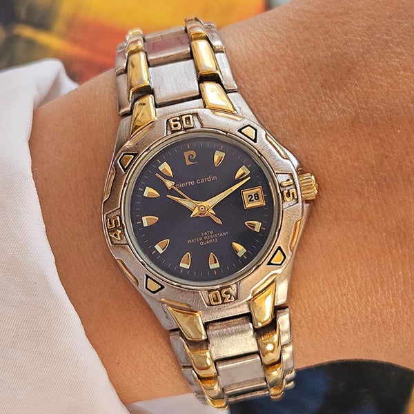 Vintage Blue-Dial Pierre Cardin reloj para ella | Cuarzo de dos tonos reloj