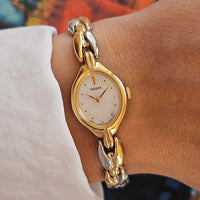 Vintage Gold-tone Pulsar Quartz Watch for Her with Pearly Dial