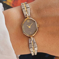 Vintage Two-tone Helbros Quartz Watch for Ladies with Gray Dial