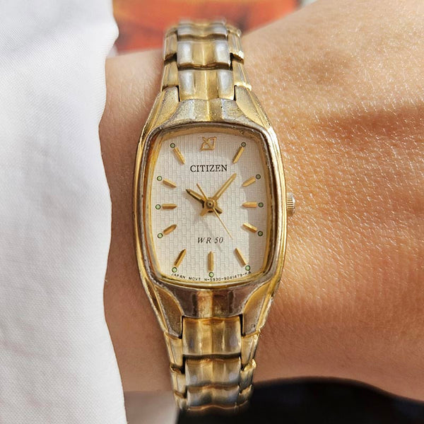 Tiny Gold-tone Citizen Tank Watch for Women | Vintage Ladies Dress Watch