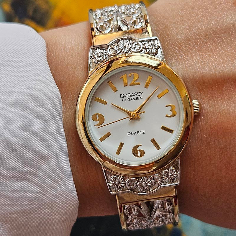 Rare Gruen Bangle Quartz Watch, Reversible Dial, 21MM MOP Dial, Japan Movement Gruen watch co. movement - Gem main image 4