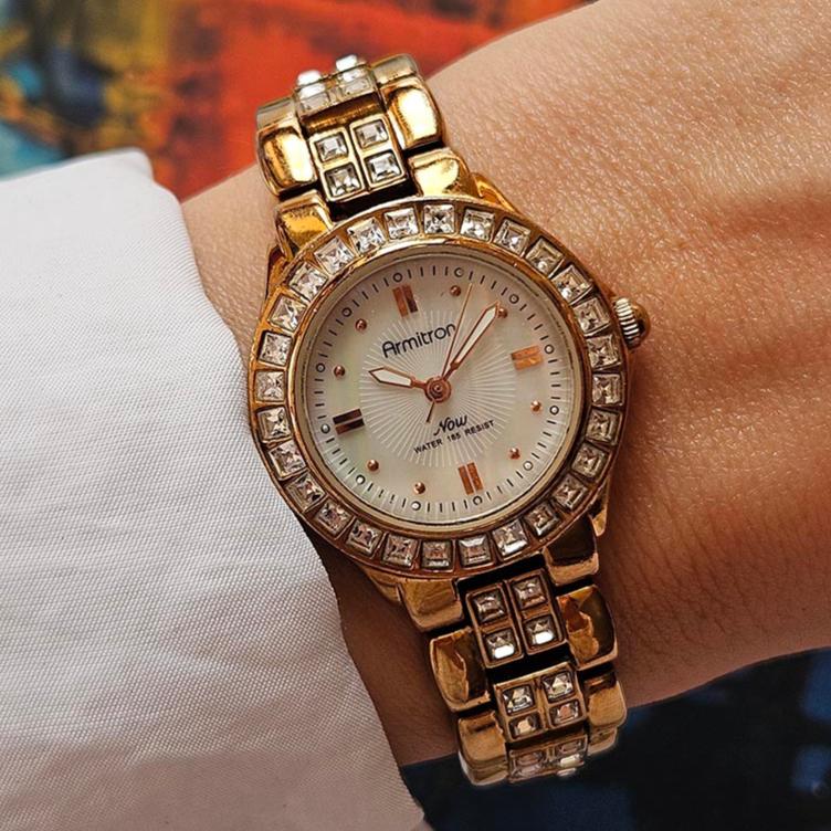 Vintage Gold-tone Armitron Dress Watch for Ladies with White Stones Vintage Gold-tone Armitron Dress Watch for Ladies with White Stones