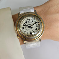 Vintage 90s Gold-tone Guess Quartz Watch with White Nato Strap Unisex