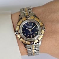 Vintage Two-tone Guess Waterpro Blue-Dial Watch with Textured Crystal