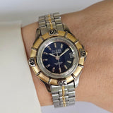 Vintage Two-tone Guess Waterpro Blue-Dial Watch with Textured Crystal