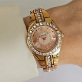 Vintage Rose-Gold Relic Dress Watch for Ladies with White Gemstones