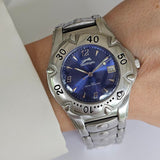 Vintage 38mm Silver-tone Slazenger Quartz Watch with Blue Dial Unisex