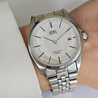 35mm Vintage Silver-tone ADEC Watch | Minimalist Unisex Date Watch