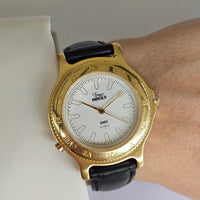 Retro Vintage Gold-tone Timex Indiglo Watch with Black Strap Unisex