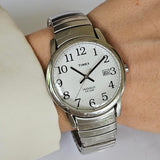 Vintage 35mm Silver-tone Timex Date Watch with Large Numerals Unisex