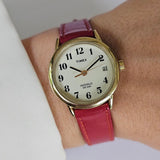 Vintage Classic Gold-tone Timex Indiglo Ladies Watch with Red Strap