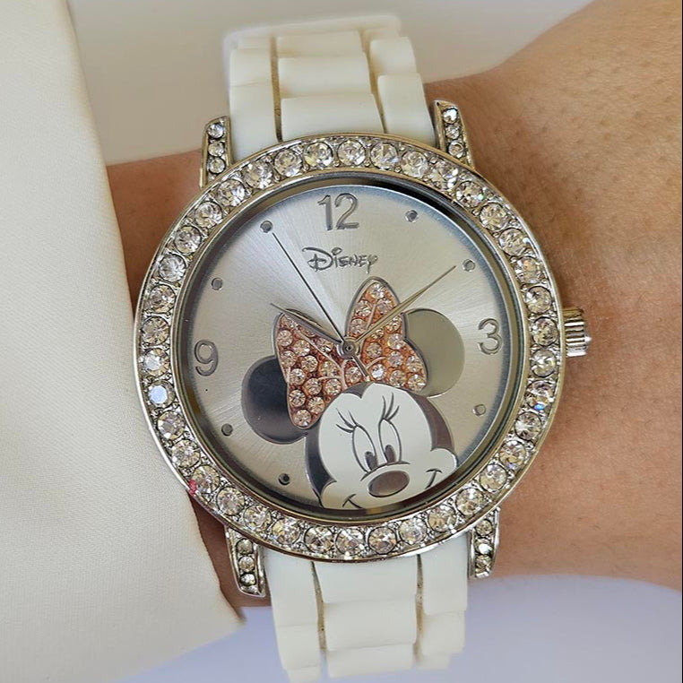Vintage Bedazzled Minnie Mouse Watch for Women Sporty White  display picture 2
