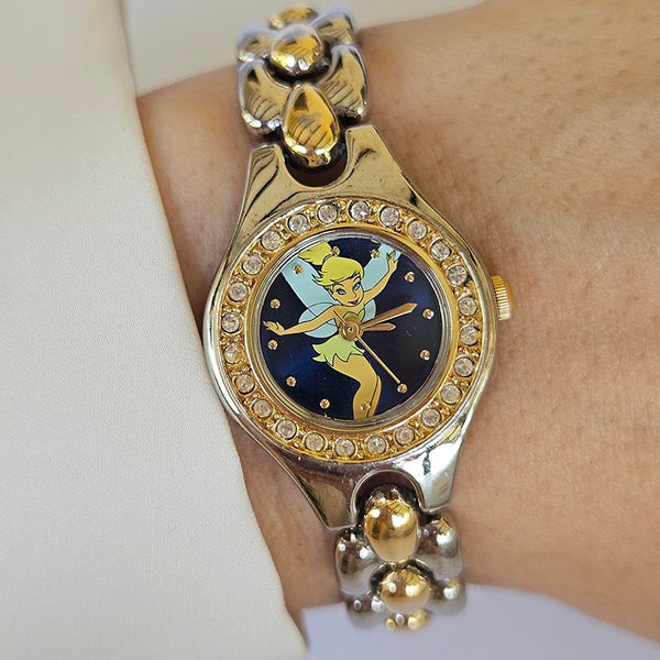 Tiny Vintage Two-Tone Tinker Bell Watch with Blue Dial Gemstones