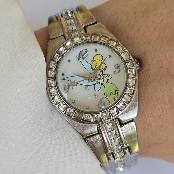 Elegant Vintage Tinker Bell Watch with White Gemstones Tiny Wrist Sizes