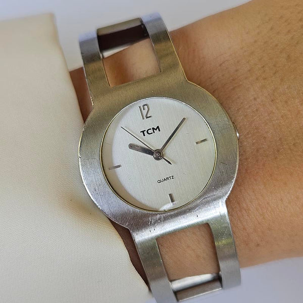 Vintage Minimalist TCM Watch for Women | Silver-tone Office Watch