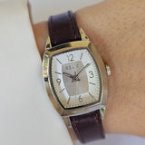 Vintage Silver-tone Relic Tank Watch for Women Dark Brown Leather Strap