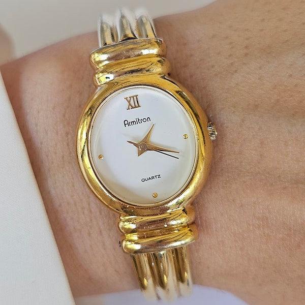 Vintage Gold-tone Armitron Bangle Watch for Ladies Extra Small