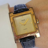 Vintage Gold-tone Rectangular TCM Watch for Women with Champagne Dial