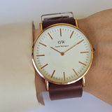 Vintage Rose-Gold Daniel Wellington Watch with Dark Brown Nato Strap