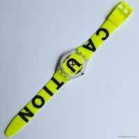 1996 Swatch CAUTION GK224 Watch | Vintage 90s Yellow Swatch Gent