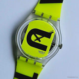 1996 Swatch CAUTION GK224 Watch | Vintage 90s Yellow Swatch Gent