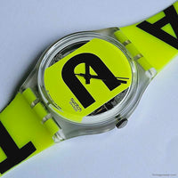 1996 Swatch CAUTION GK224 Watch | Vintage 90s Yellow Swatch Gent