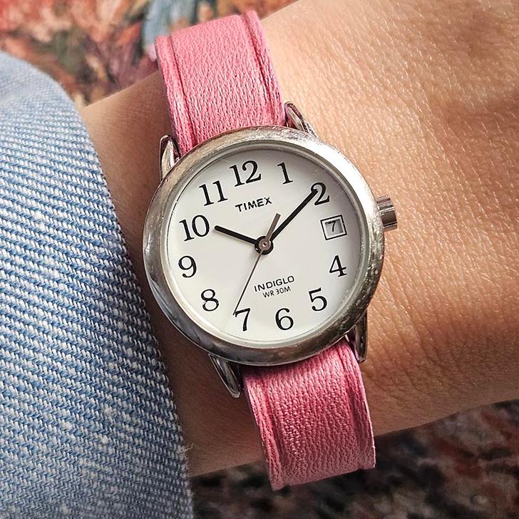 Vintage 25mm Silver-tone Timex Indiglo Ladies' Watch with Pink